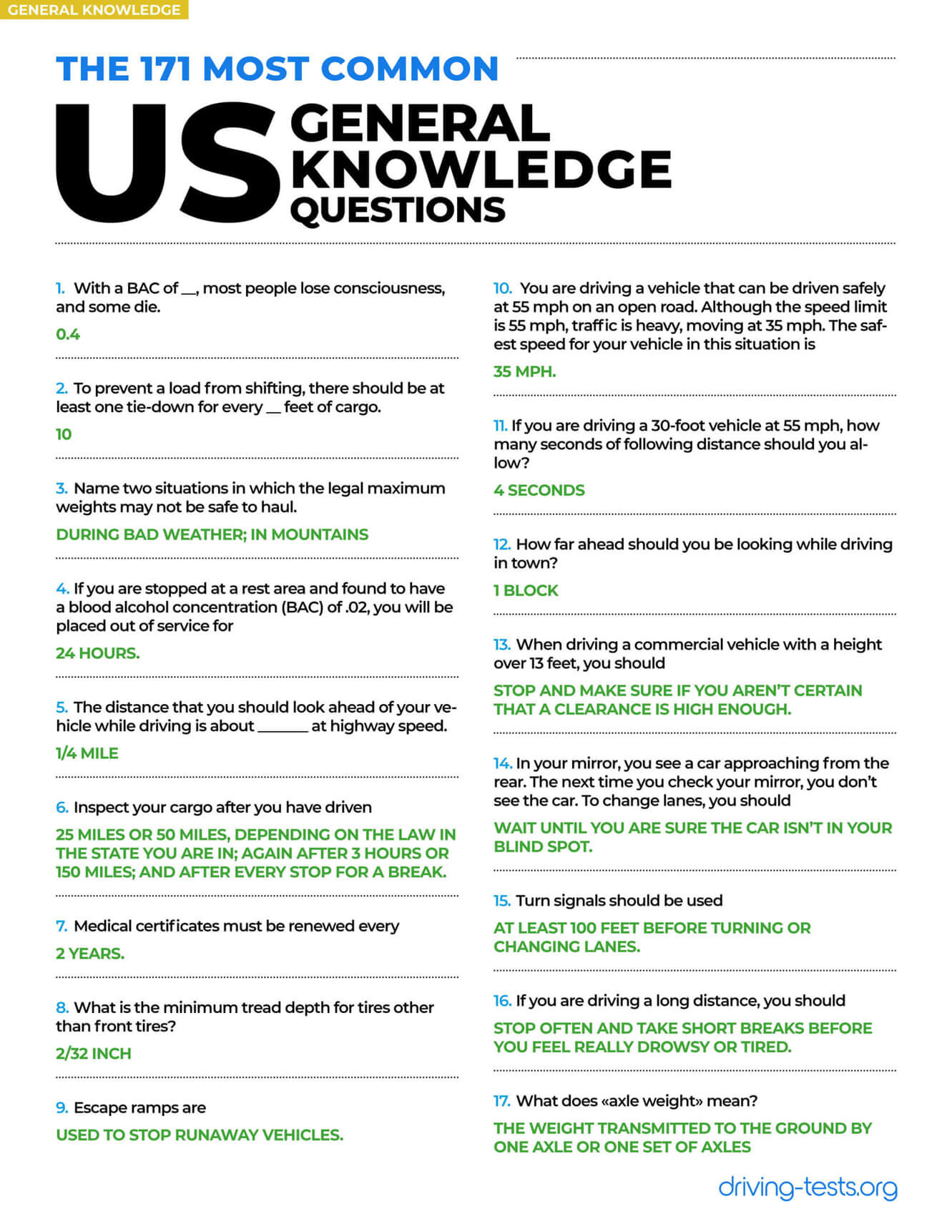 california cdl test answers