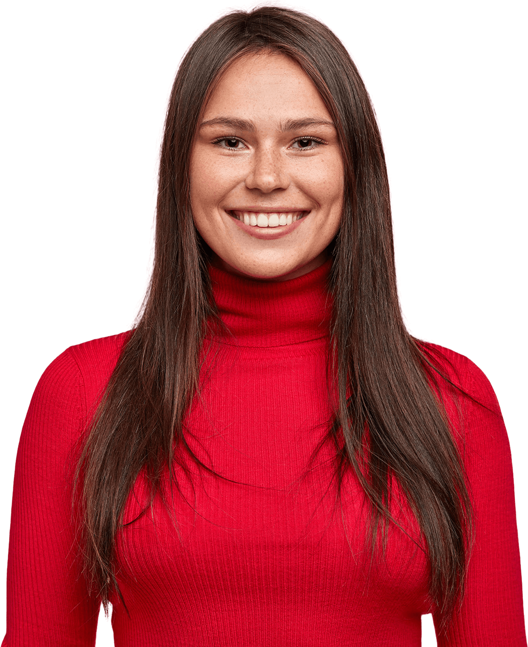 Teen driver in red sweater standing and smiling